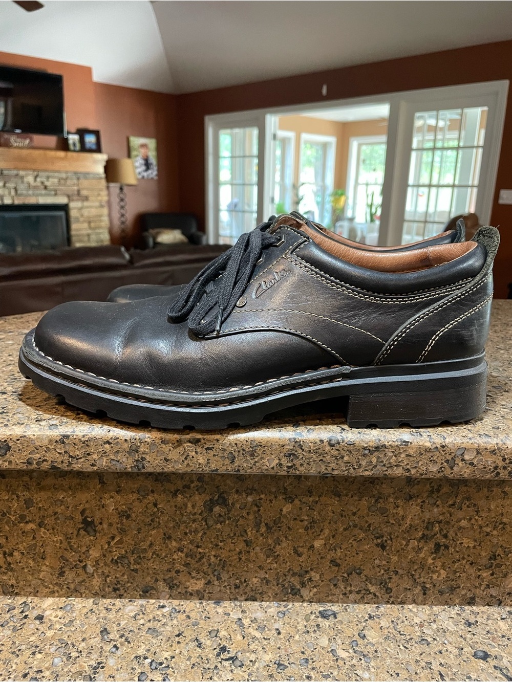 Clarks Un.Ravel Sz 12 Black Leather Business Casual Breathable Rugged Work Shoe